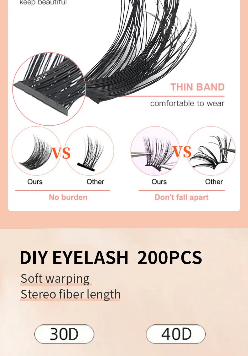 MIAOJIE DIY Eyelash Set with 200 Individual Lashes - Smarsty