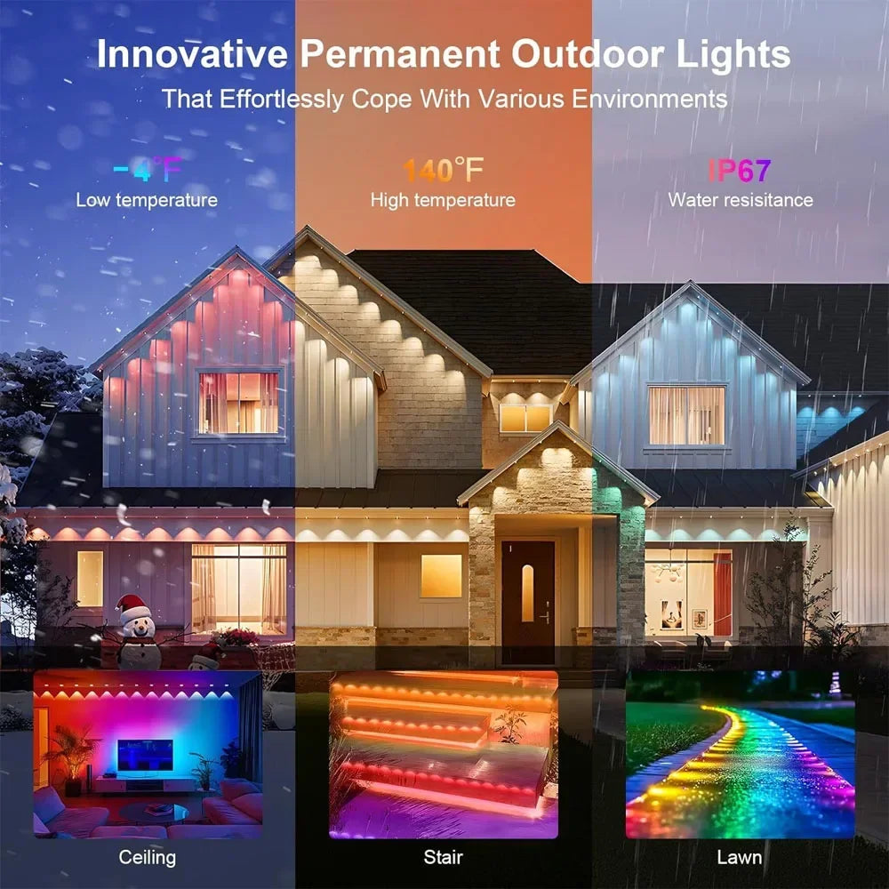 300FT 180LED Permanent Eaves LED Lights Outdoor Waterproof RGB String Lights DIY Scene Christmas Birthday Holiday Party Lighting