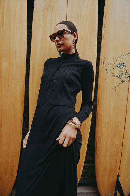 AS AW25 new design knitting cable cardigan + ribbing mockneck dress maxi length match for lady wear - Smarsty