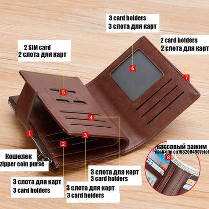 Leather Men's Wallet Luxury Short RFID Card Holder for Men Zipper Coin Purse Portable Male Wallets Billfold - Smarsty