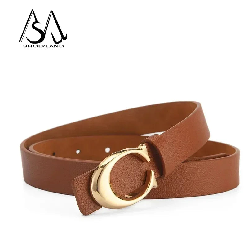 Trendy Women Leather Belt With Alloy Moon Button - Smarsty