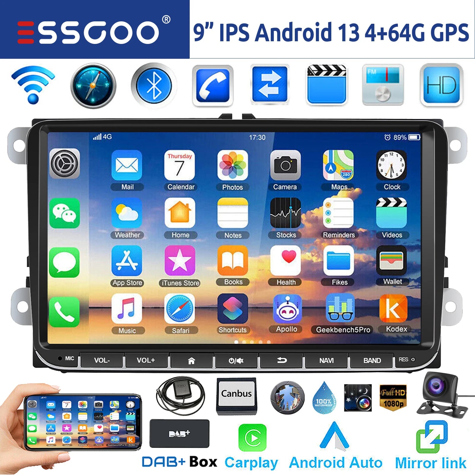 Android Car Stereo With Wireless Carplay GPS Navigation - Smarsty
