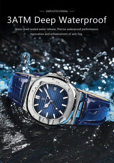Luxury Waterproof Square Men's Quartz Watch with Luminous Dial - Smarsty