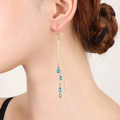 Luxury Green Zircon Drop Earrings with Long Tassel Design - Smarsty
