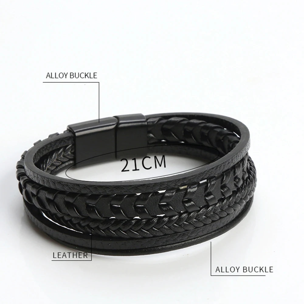 Men Leather Bracelet with Tiger Eye Beads Stylish Gift - Smarsty