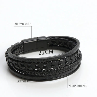 Men Leather Bracelet with Tiger Eye Beads Stylish Gift - Smarsty
