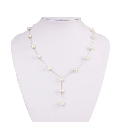 Gold Tone Necklace Earrings Bracelet Set With Tassel Pearls - Smarsty