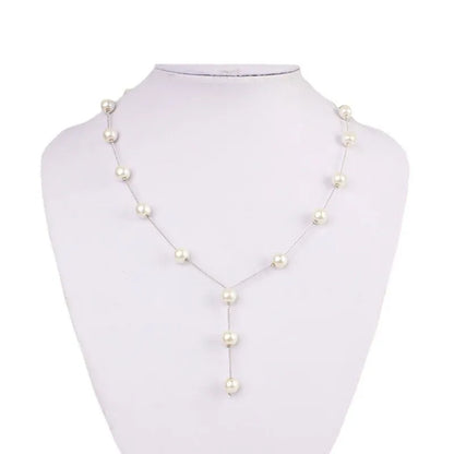 Gold Tone Necklace Earrings Bracelet Set With Tassel Pearls - Smarsty