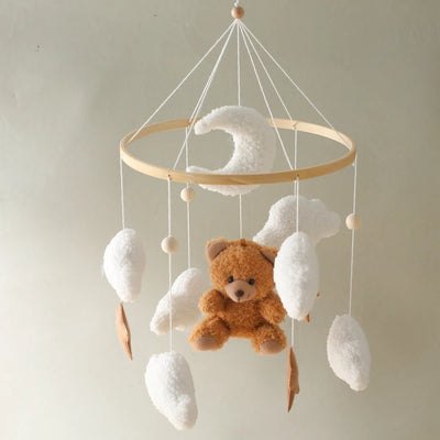Wooden Crib Mobile Baby Bed Bell Rattle Toy Soft Felt Cartoon Bear Mobile Hanging Newborn Music Box Bed Bell Hanging Bracket Toy by Smarsty