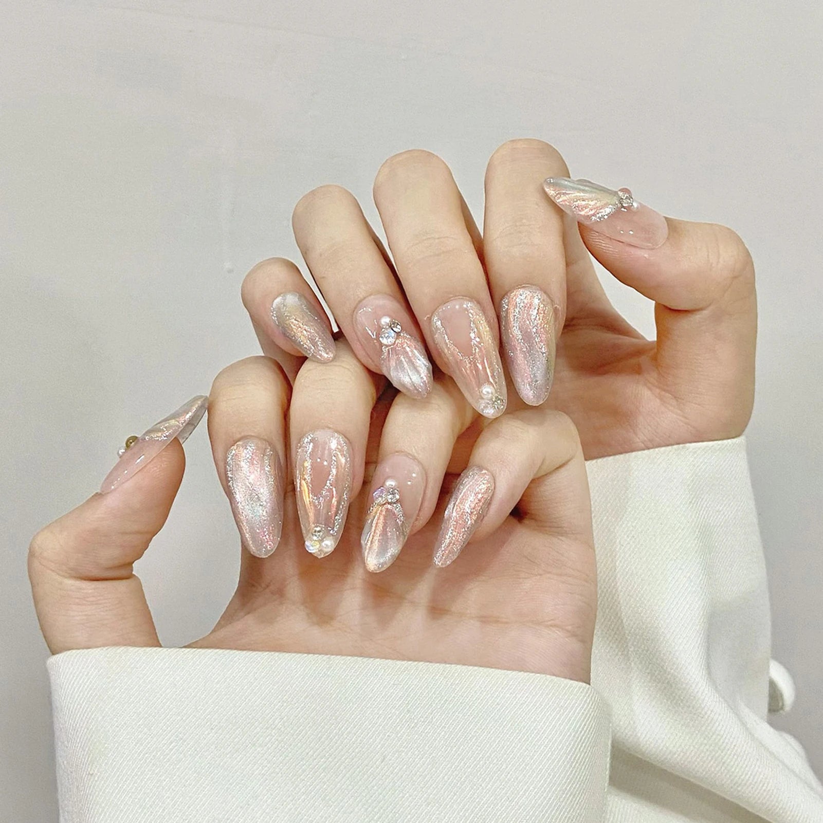 Handmade Blue Aurora Mermaid Press On Nails 10pcs - Smarsty