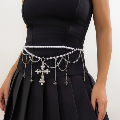 Lacteo Pearl Cross Tassel Belly Chain for Women - Smarsty