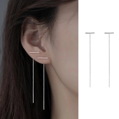 S925 Silver Tassel Drop Earrings for Women with Long Chains - Smarsty