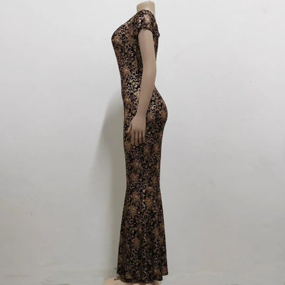 Women Dress Elegant Flower Party Dress Off the Shoulder Short Sleeve Slit Maxi Long Dresses for Woman - Smarsty
