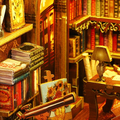 DIY Book Nook Shelf Insert Kit 3D Wooden Puzzle Doll House Assembly Building Model Bookends With Furniture LED Light Xmas Gifts by Smarsty