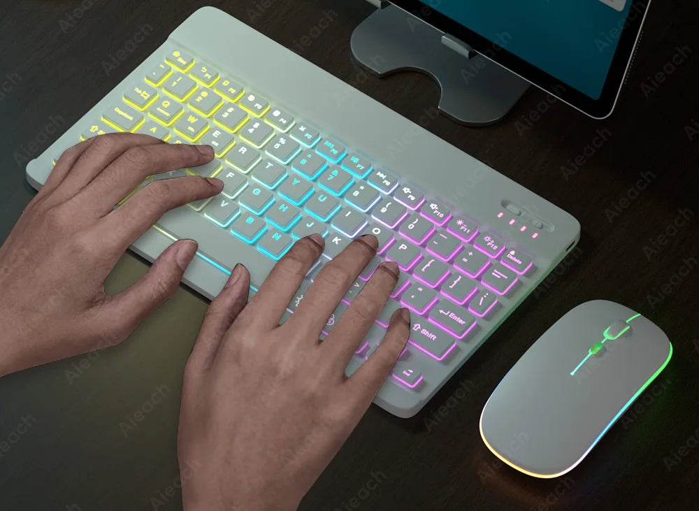 Wireless Tablet Keyboard with Rainbow Backlit for iPad