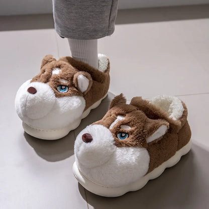 Plus Size 50 Indoor Fluffy Slippers For Women Men Winter Warm Shoes Cute Cartoon Dog Light Weight Couples Home Floor Slipper - Smarsty