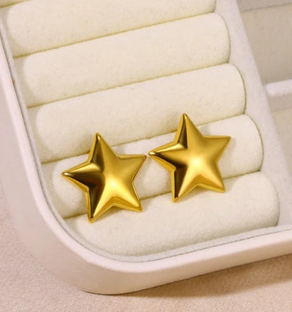 Stainless Steel Star Hoop Earrings Gold Tone Hypoallergenic - Smarsty