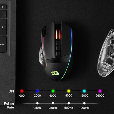 Redragon M991 Wireless Gaming Mouse 26000 DPI 3-Mode Gamer 9 Macro Buttons RGB Backlight Mice, Black - Smarsty