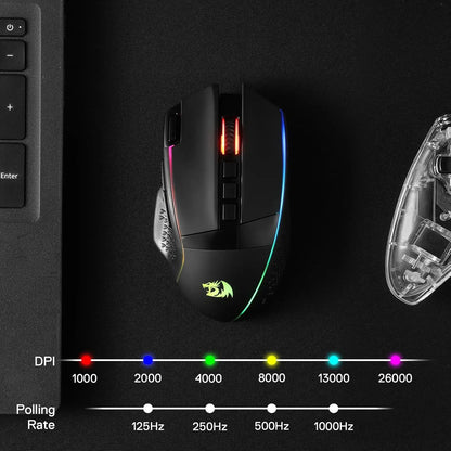 Redragon M991 Wireless Gaming Mouse 26000 DPI 3-Mode Gamer 9 Macro Buttons RGB Backlight Mice, Black
