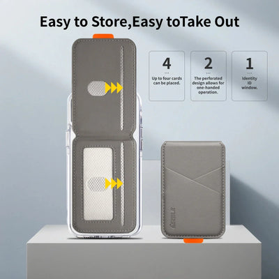 Luxury Leather Cellphone Magsafe Magnetic Card Holder For IPhone 14 13 15 16 17 Pro Max 16Plus RFID Anti-Skimming Bank ID Card - Smarsty