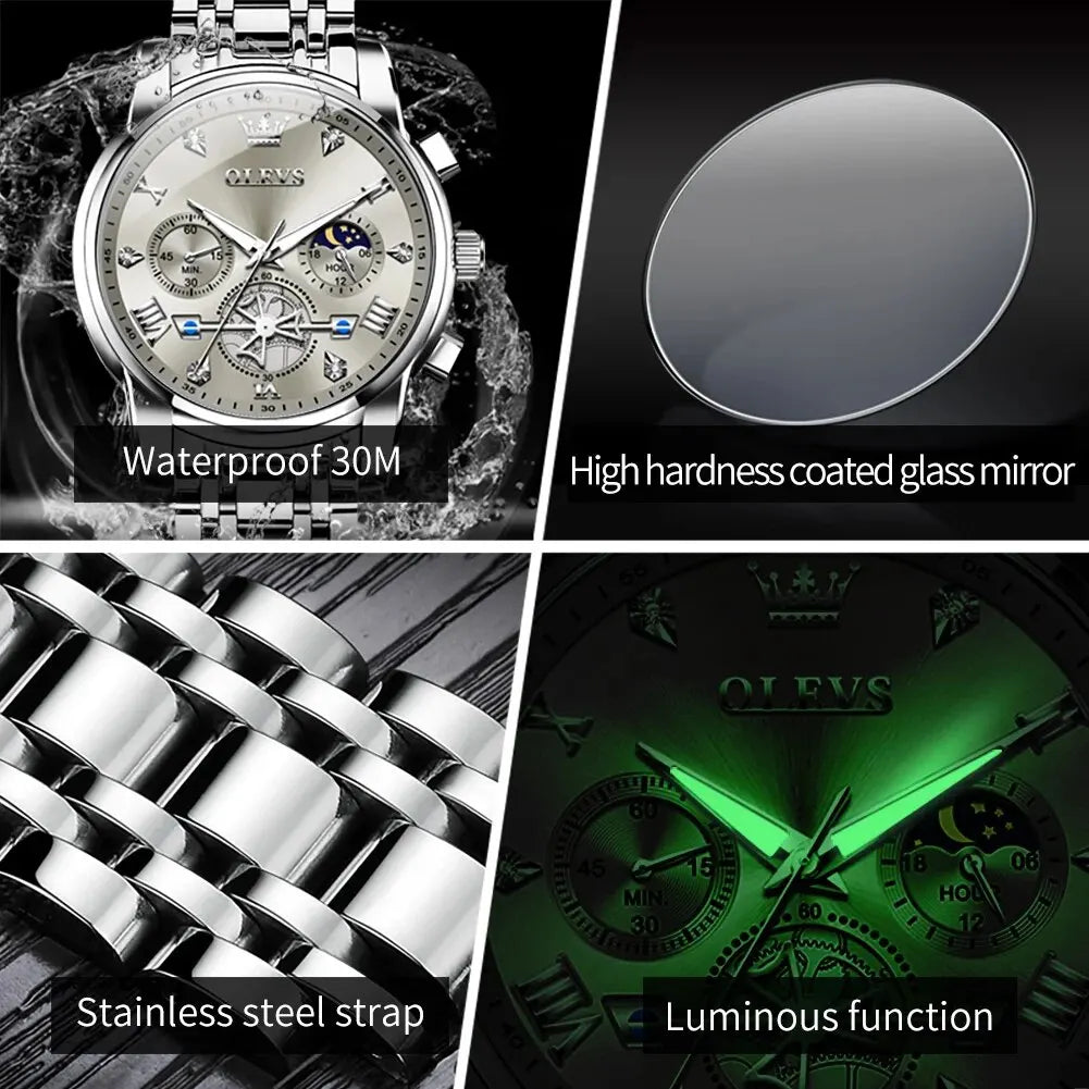 OLEVS Luxury Quartz Watch with Moon Phase Feature - Smarsty