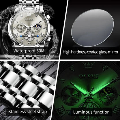 OLEVS Luxury Quartz Watch with Moon Phase Feature - Smarsty