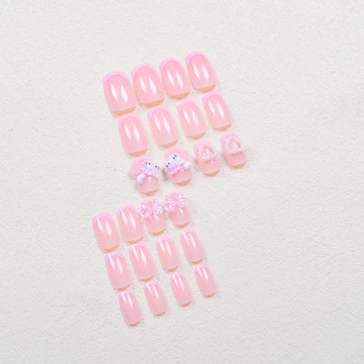 Cute Cartoon Cat Pink French Nail Set for Parties - Smarsty