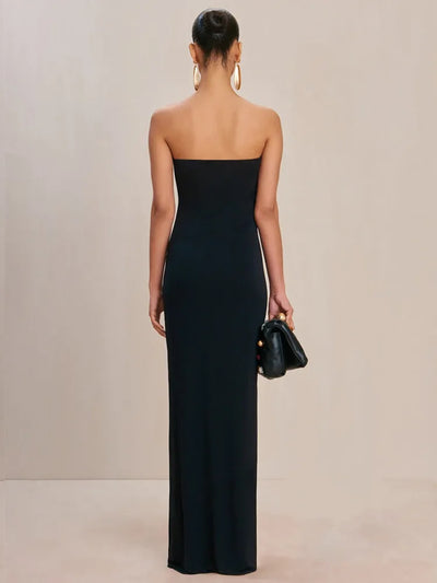 Ladies Women Celebrity Sexy Strapless Backless Black Maxi Long Bodycon Bandage Dress 2025 Elegant Evening Club Party Outfit - Smarsty