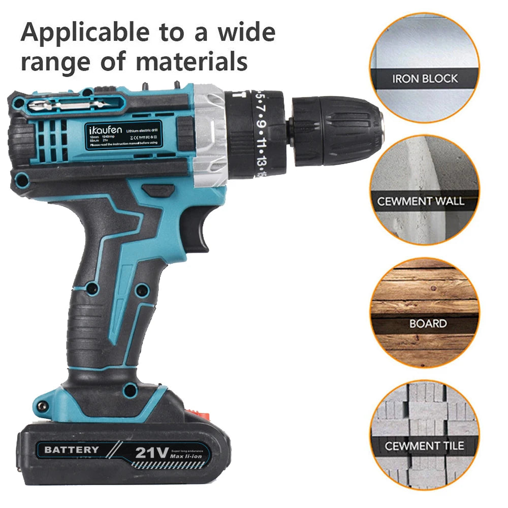Multifunctional 21V rechargeable impact drill lithium battery cross-border flashlight gun drill electric screwdriver electric dr