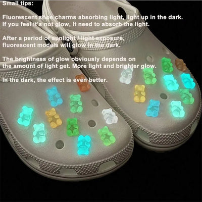 10/20pcs Glow-in-the-Dark Cute Bear Shoe Charms - Luminous DIY Shoe Decoration Accessories for Clogs - Smarsty