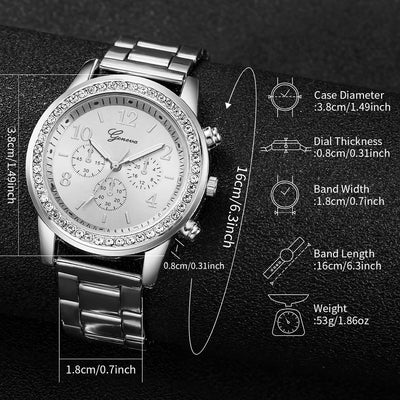 Luxury Rhinestone Women Watches Set with Steel Band - Smarsty