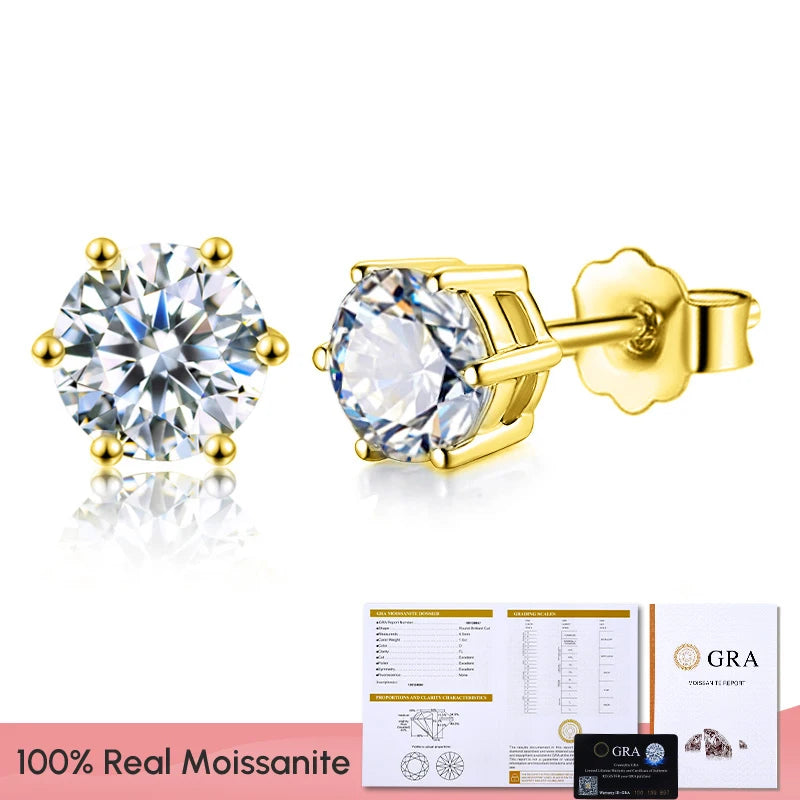 Certified D Color Moissanite Stud Earrings Gold Plated - Smarsty