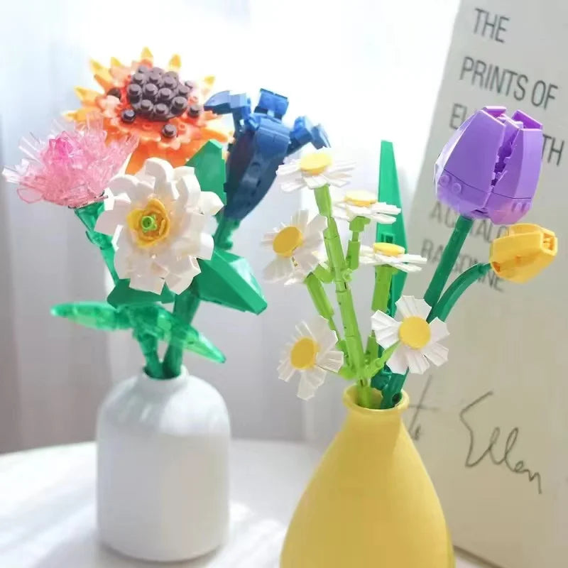 13 Styles Pretty Flower Building Blocks Rose Valentine's Lavender Peach Lily Of The Valley Tulip Bricks DIY Home Ornaments by Smarsty