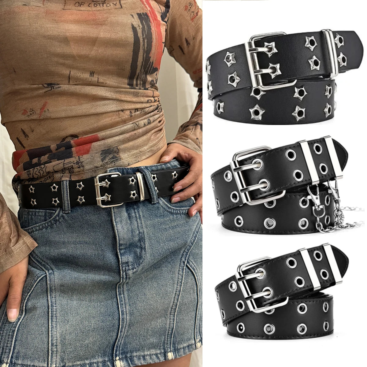 Unisex Punk Hip Hop Belt Large Size Double Hole - Smarsty