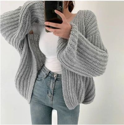 New 2024 Chic Korean Fashion Short Cardigans Knitted Poncho Women Summer Elegant Vintage Minimalist Lady Tops - Smarsty