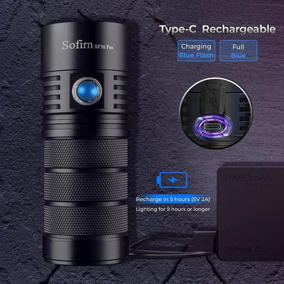 Sofirn SP36 Pro 8000lm Powerful LED Flashlight  4*SST40 USB C Rechargeable 18650 Torch - Smarsty