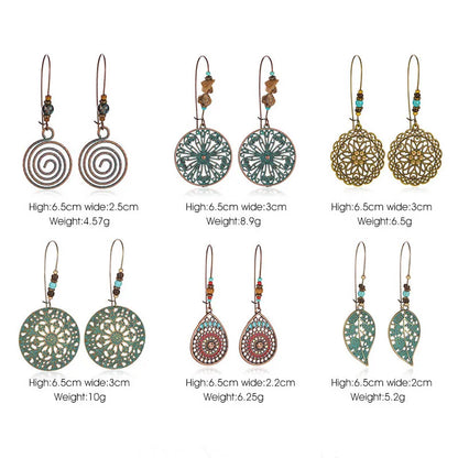 Vintage Bohemian Big Drop Earrings with Geometric Leaf Design - Smarsty