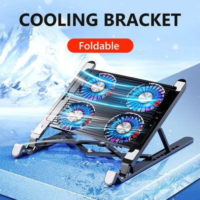 Laptop Cooling Pad with 2/4 Fans Foldable Notebook Stand RGB Silent Gaming Laptop Cooler Fan 7 Height for 11-17.3 Inch Notebook - Smarsty