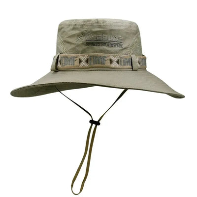 Summer Men Bucket Hat Outdoor UV Protection Wide Brim Panama Safari Hunting Hiking Hat Mesh Fisherman Hat Beach Sunscreen Cap - Smarsty