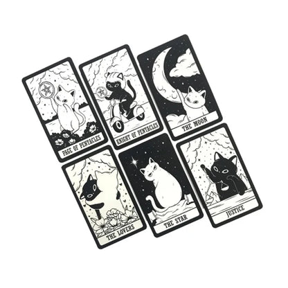 Kitten Tarot Deck 78Pcs Cute Black and White For Beginners Version Mysterious Board Game Fun Fortune telling Kit by Smarsty