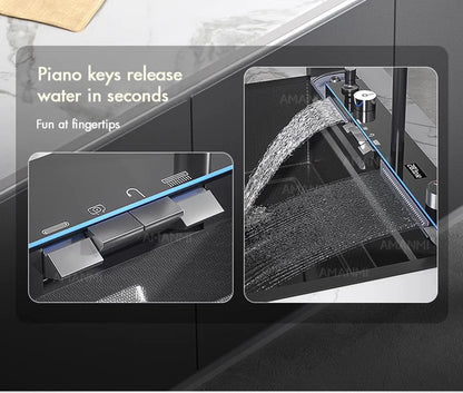 Large Stainless Steel Kitchen Sink with Digital Faucet Display - Smarsty