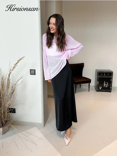 Hirsionsan Elegant Sweater Women 2024 Summer Autumn Casual Fashion Loose Women Pullovers Chic Pink White Jumper Sueter Mujer - Smarsty