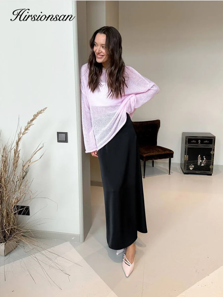 Hirsionsan Elegant Sweater Women 2024 Summer Autumn Casual Fashion Loose Women Pullovers Chic Pink White Jumper Sueter Mujer - Smarsty