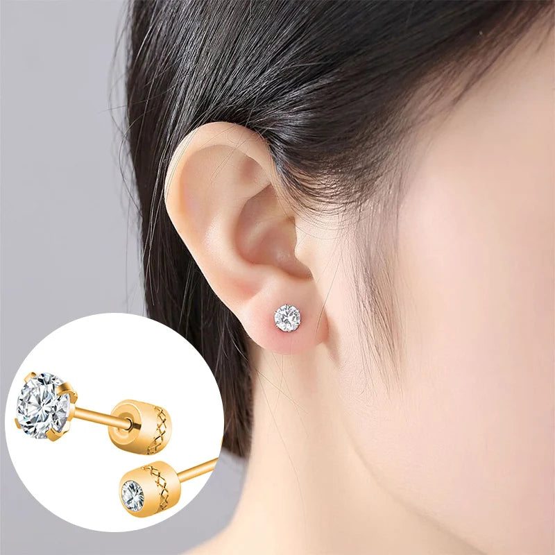 Stainless Steel Crystal Zircon Stud Earrings Hypoallergenic - Smarsty