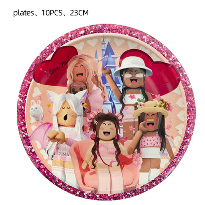 Pink Roblox Birthday Party Decorations Tableware Set - Smarsty