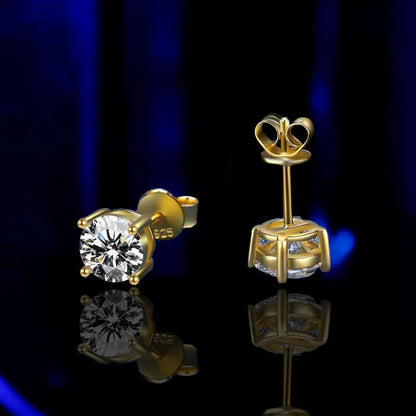 Certified Moissanite Stud Earrings 18K Plated Silver - Smarsty