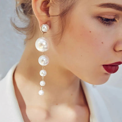 Elegant Double Pearl Dangle Earrings for Women Wedding Jewelry - Smarsty
