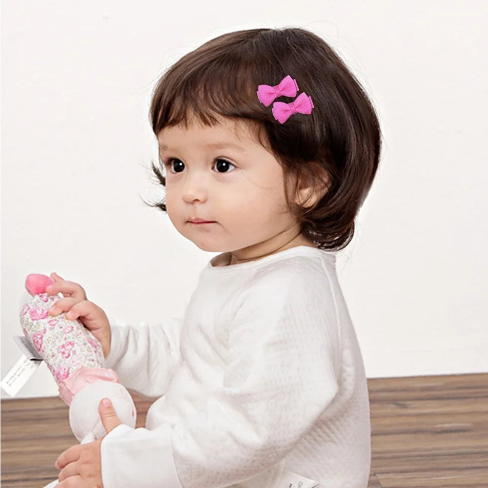 Mini Hair Bows Clip For Baby Girls Ribbon Covered Secure - Smarsty