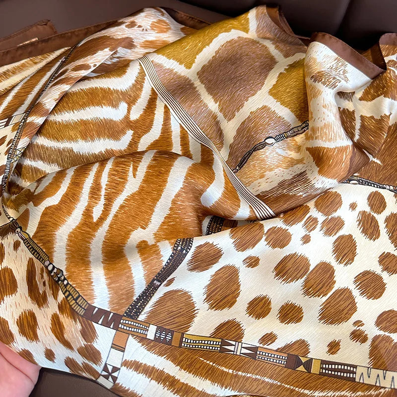 Luxury Women Silk Leopard Print Scarf Soft Satin Wrap - Smarsty