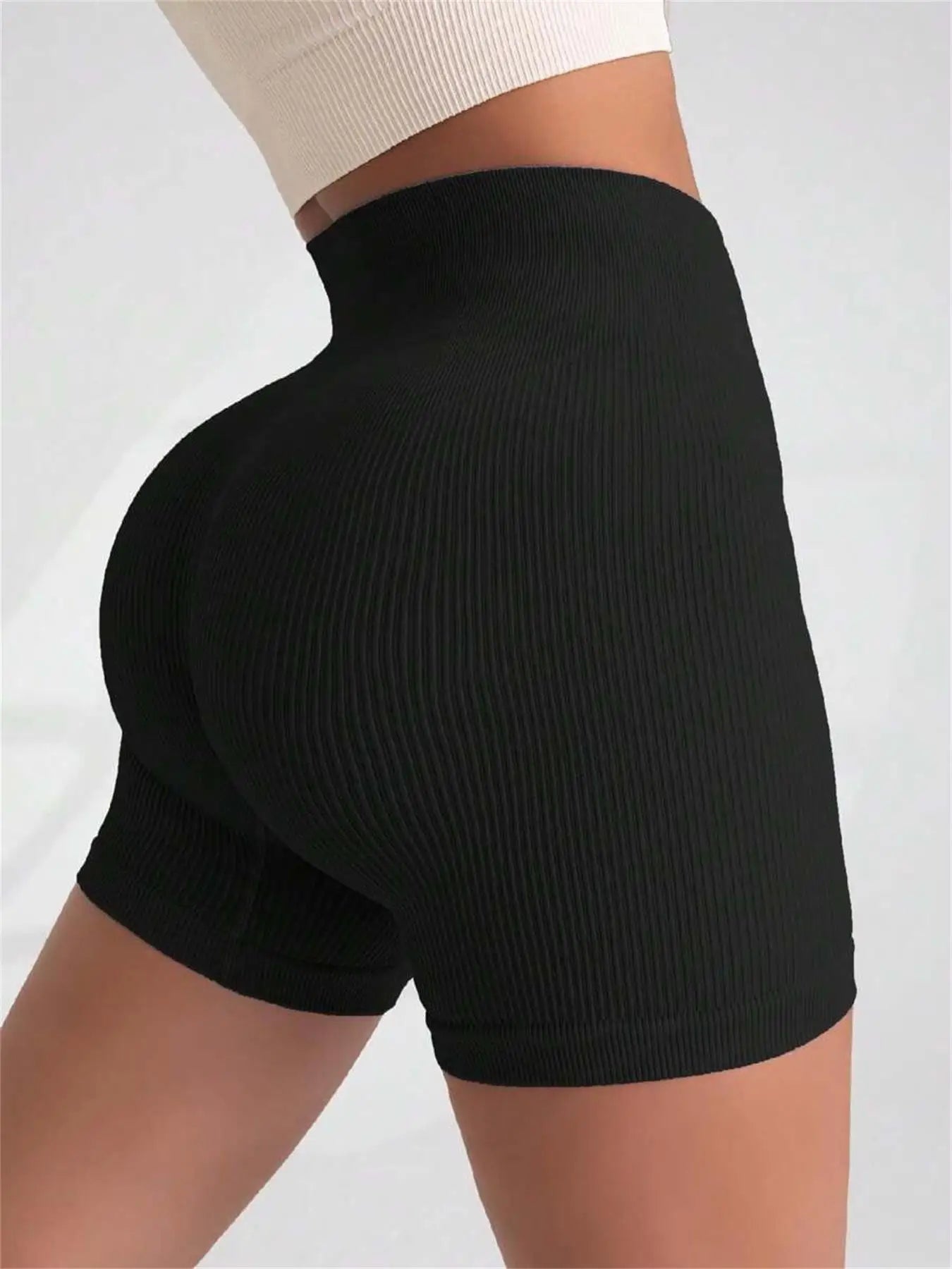 High-waisted Yoga Pant For Women, Designed To Lift And Shape, Tight-fitting With Solid Color And Ribbed Texture, Sports  Shorts - Smarsty